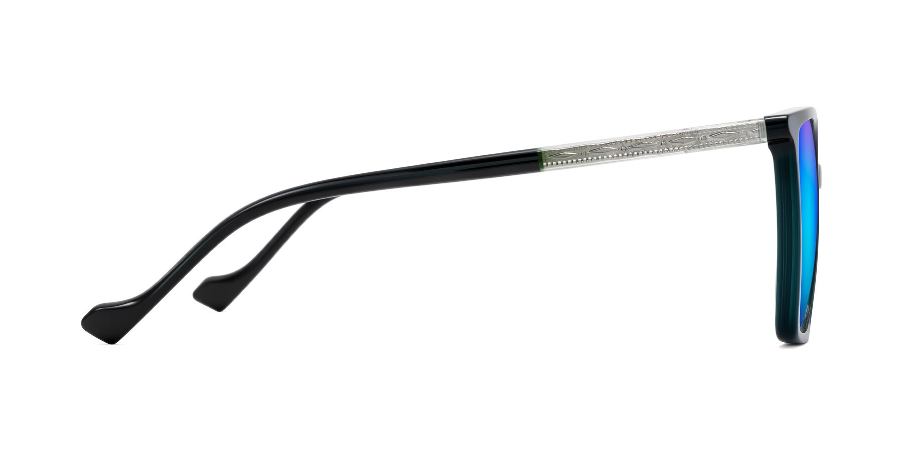 Side of Colemers in Dark Green with Blue Mirrored Lenses