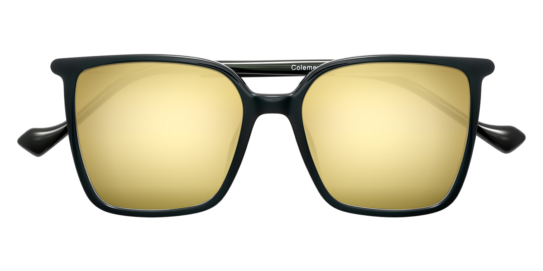 Folded Front of Colemers in Dark Green with Gold Mirrored Lenses