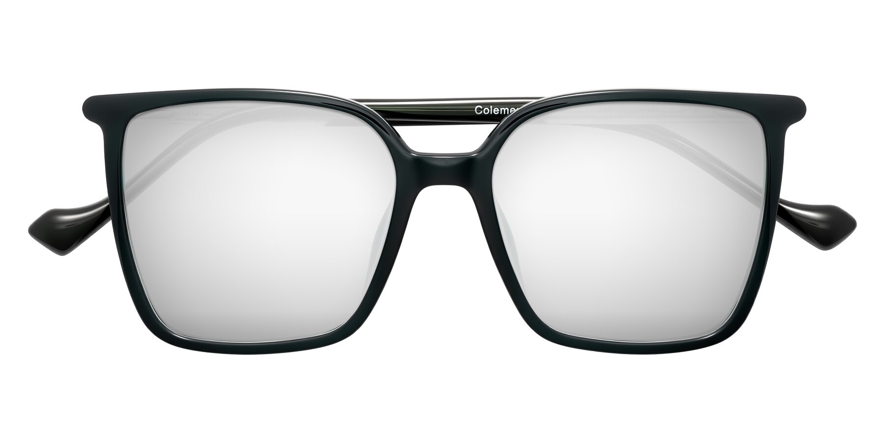 Folded Front of Colemers in Dark Green with Silver Mirrored Lenses