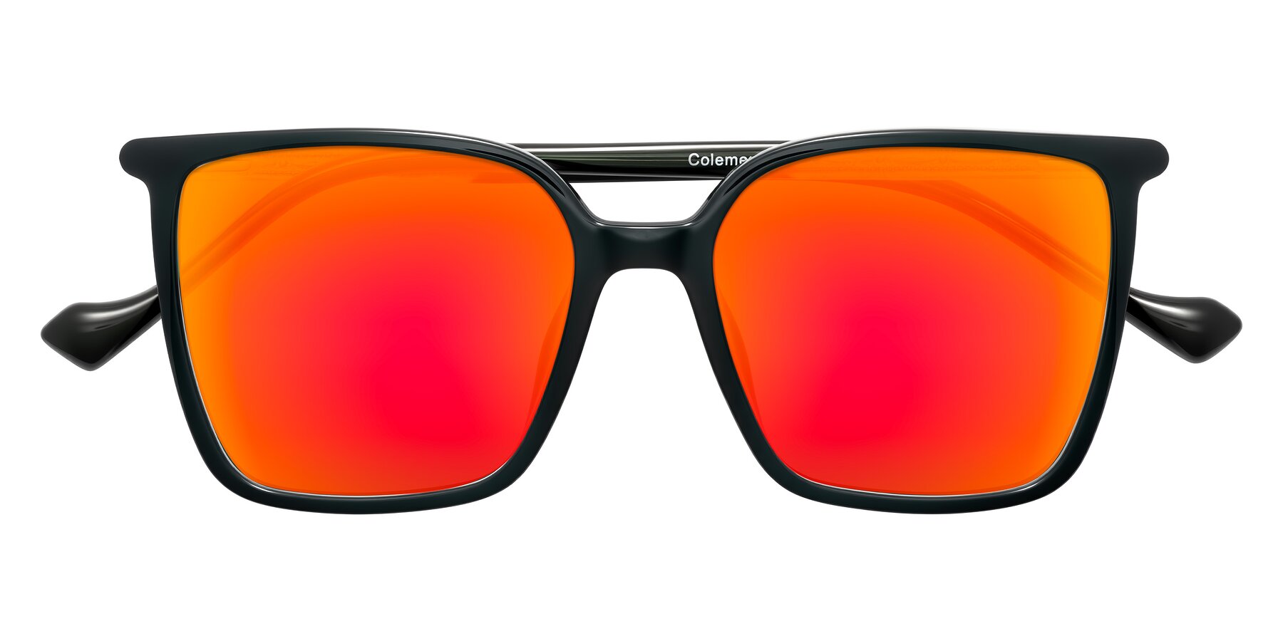 Folded Front of Colemers in Dark Green with Red Gold Mirrored Lenses