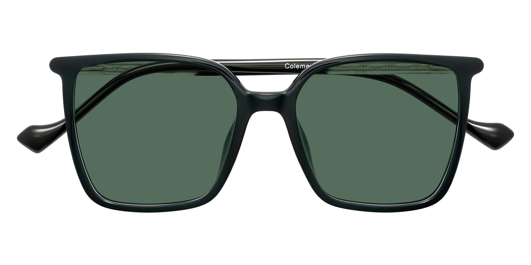Folded Front of Colemers in Dark Green with Green Polarized Lenses