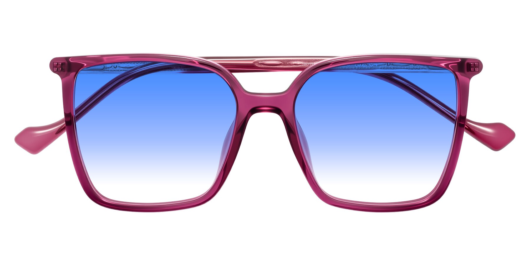 Folded Front of Colemers in Wine with Blue Gradient Lenses