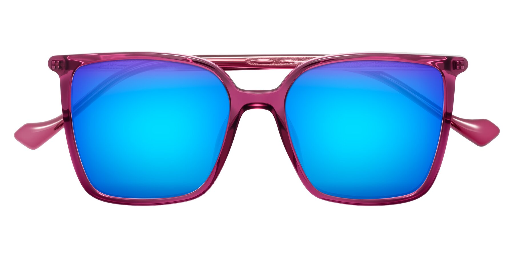Folded Front of Colemers in Wine with Blue Mirrored Lenses