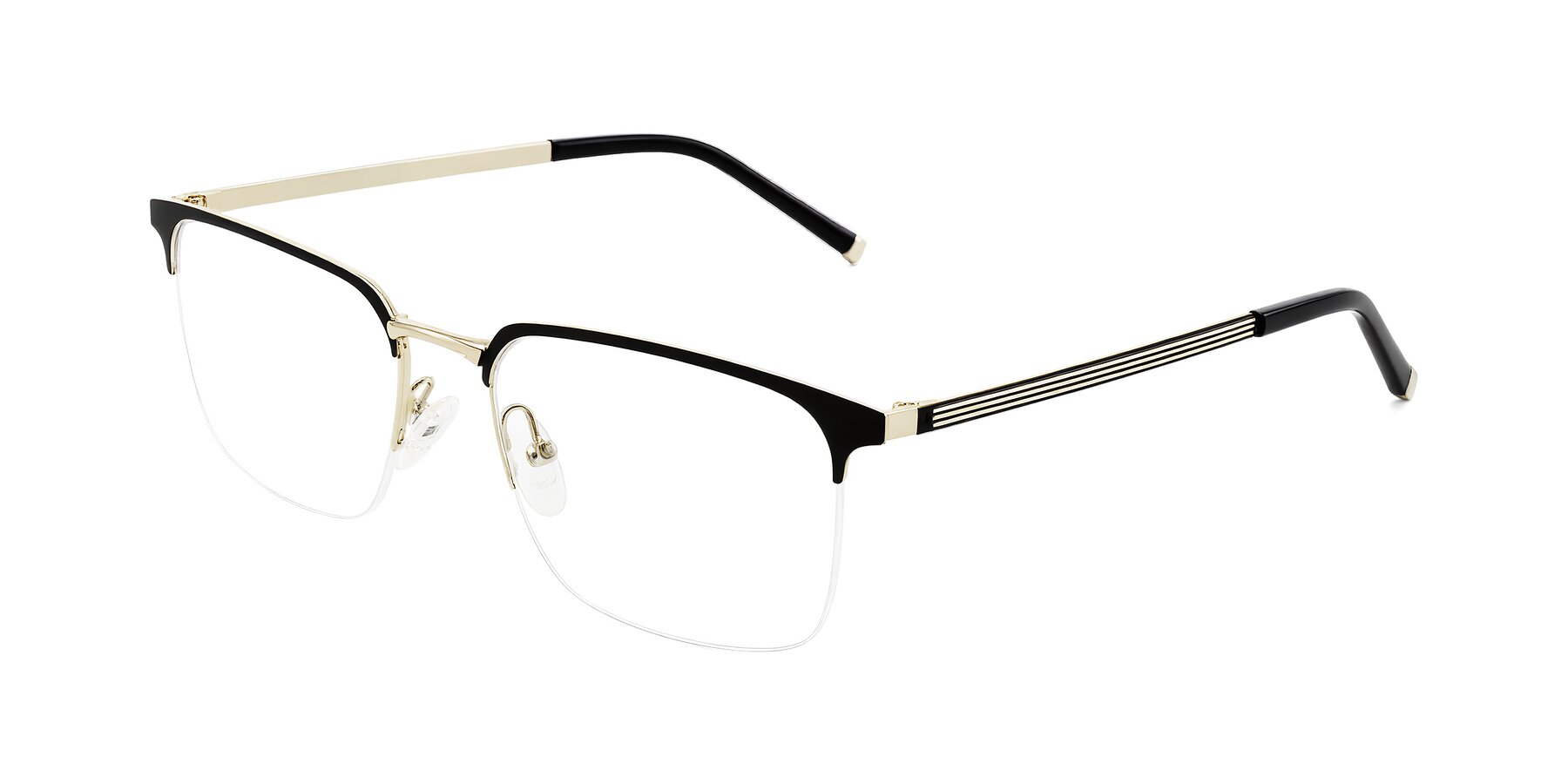 Angle of Volkho in Matte Black/Gold with Clear Eyeglass Lenses