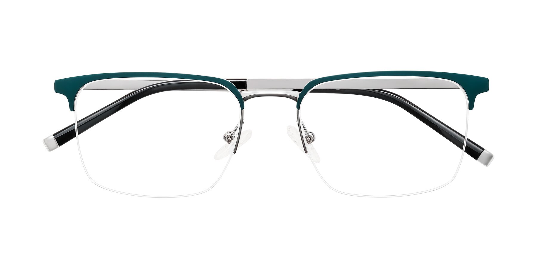 Folded Front of Volkho in Matte Teal/Gunmetal with Clear Eyeglass Lenses