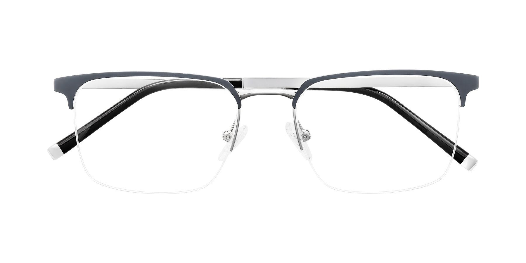 Folded Front of Volkho in Matte Gray/Silver with Clear Eyeglass Lenses