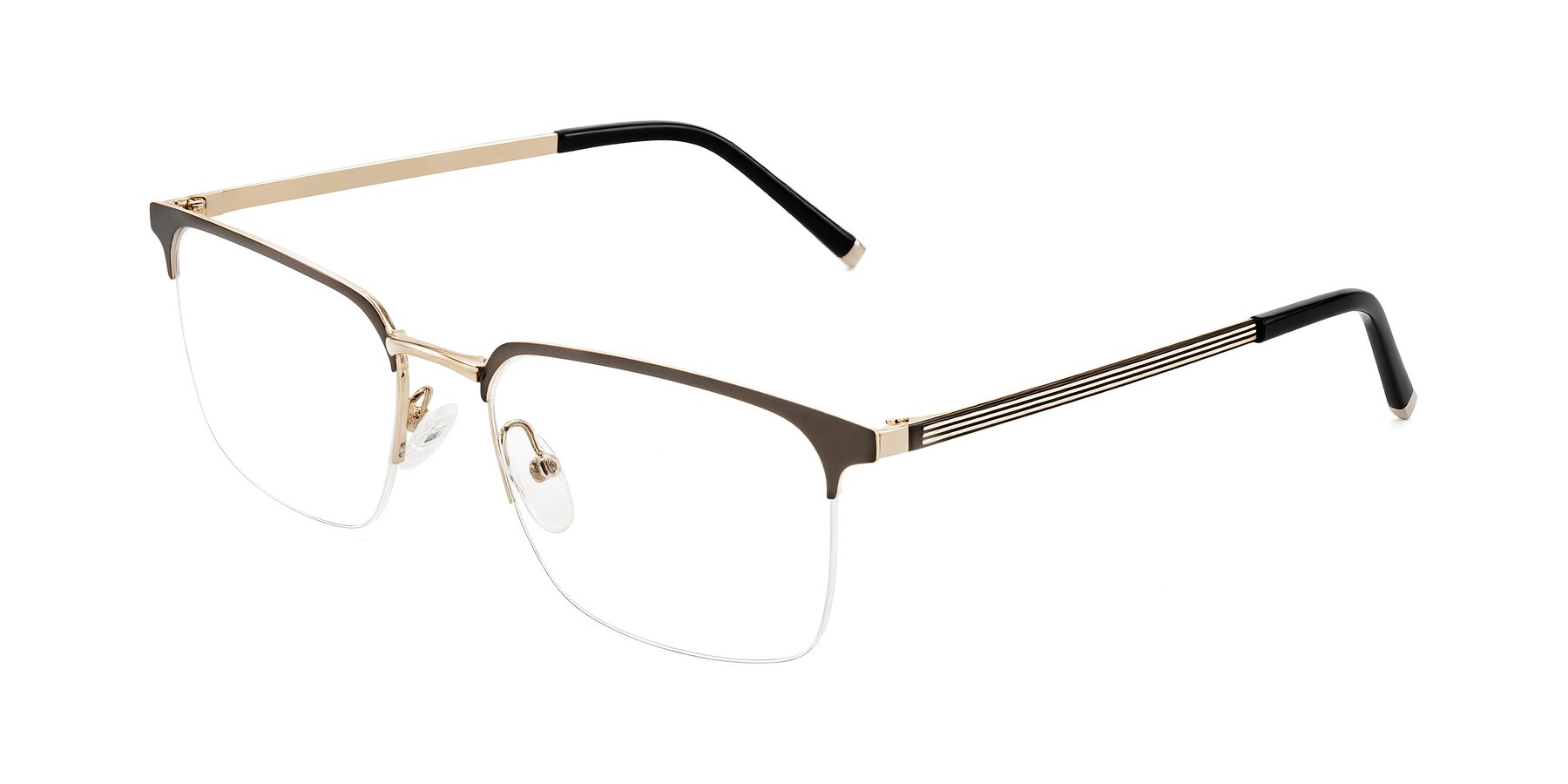 Angle of Volkho in Matte Brown/Gold with Clear Eyeglass Lenses