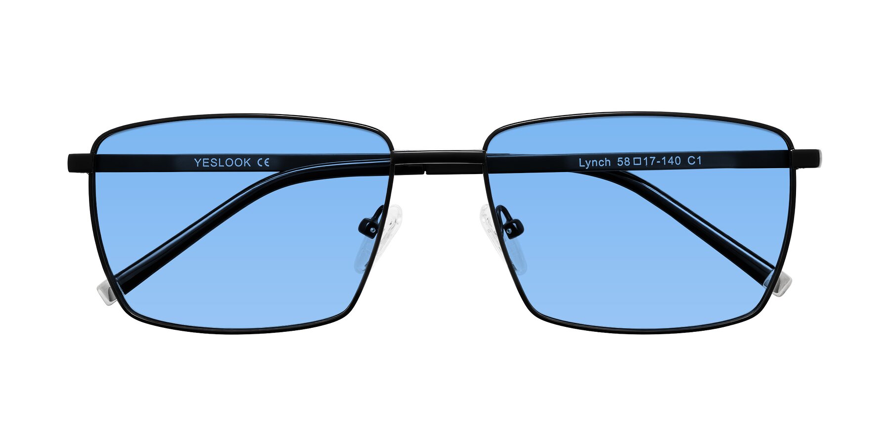 Folded Front of Lynch in Matte Black with Medium Blue Tinted Lenses