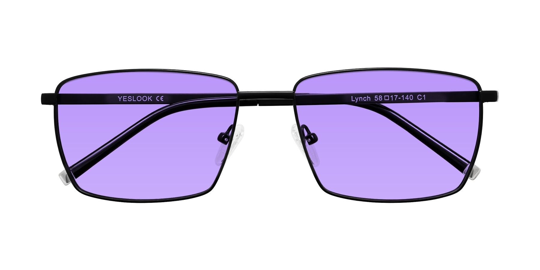 Folded Front of Lynch in Matte Black with Medium Purple Tinted Lenses