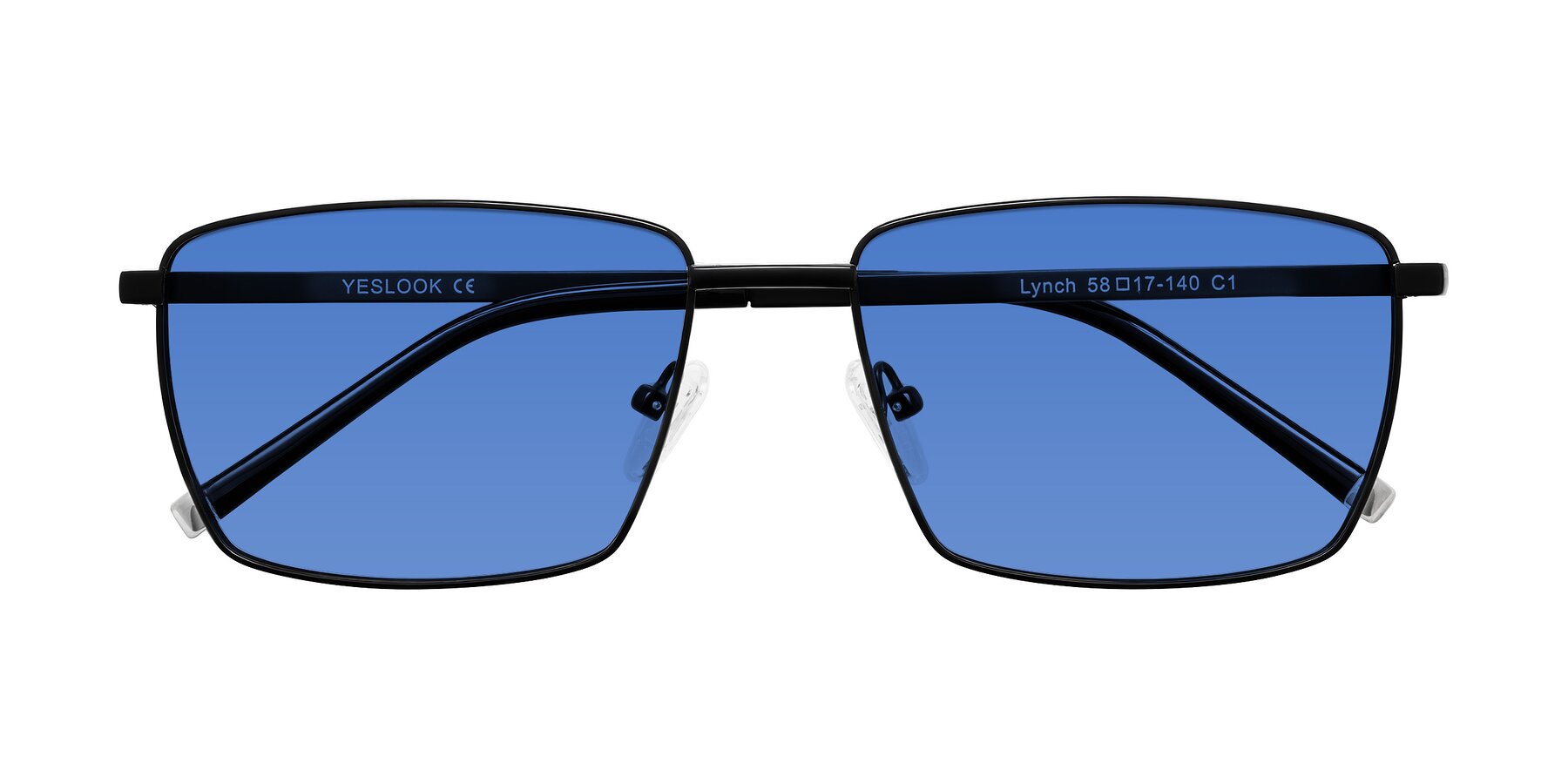 Folded Front of Lynch in Matte Black with Blue Tinted Lenses