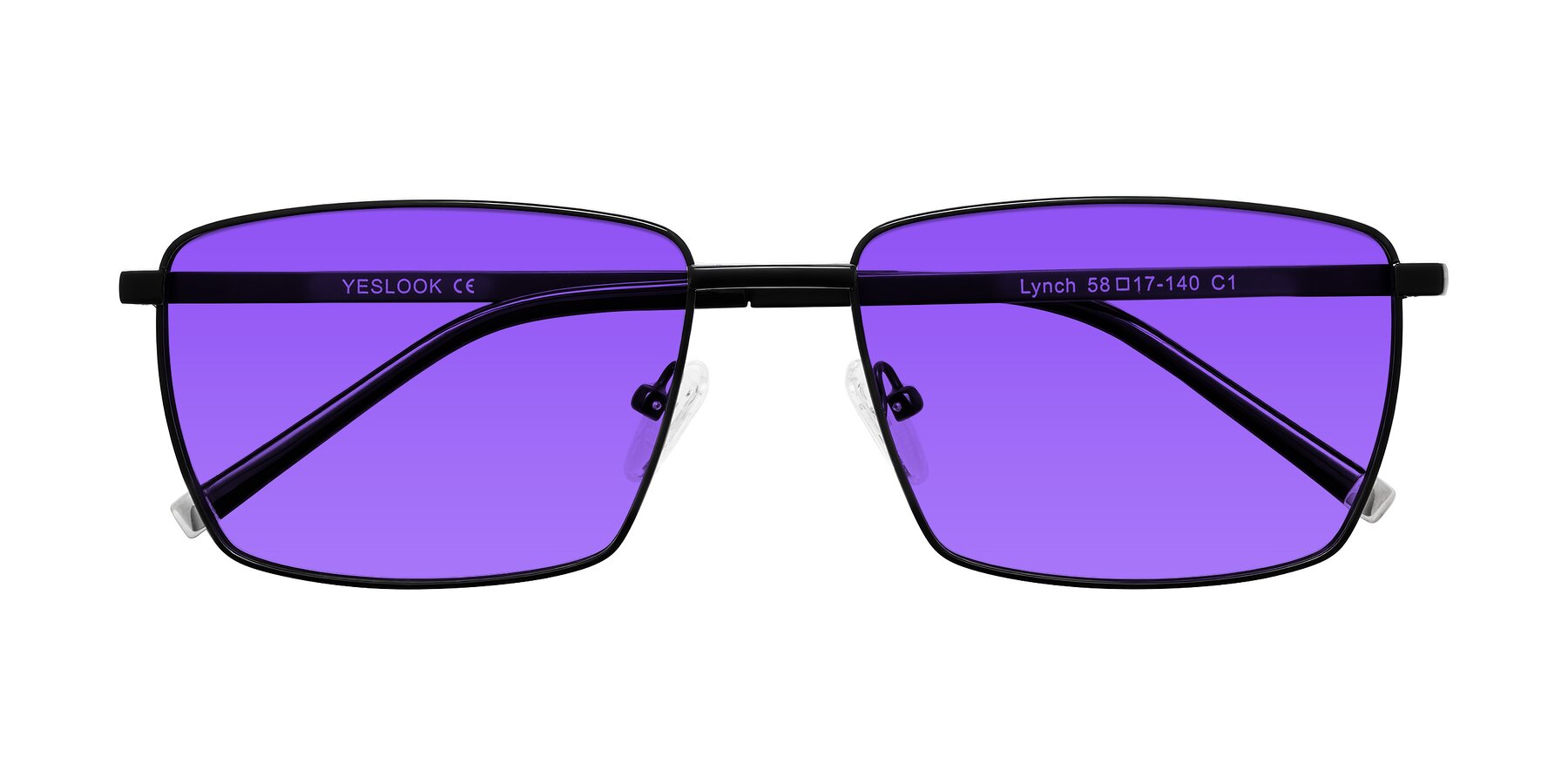 Folded Front of Lynch in Matte Black with Purple Tinted Lenses