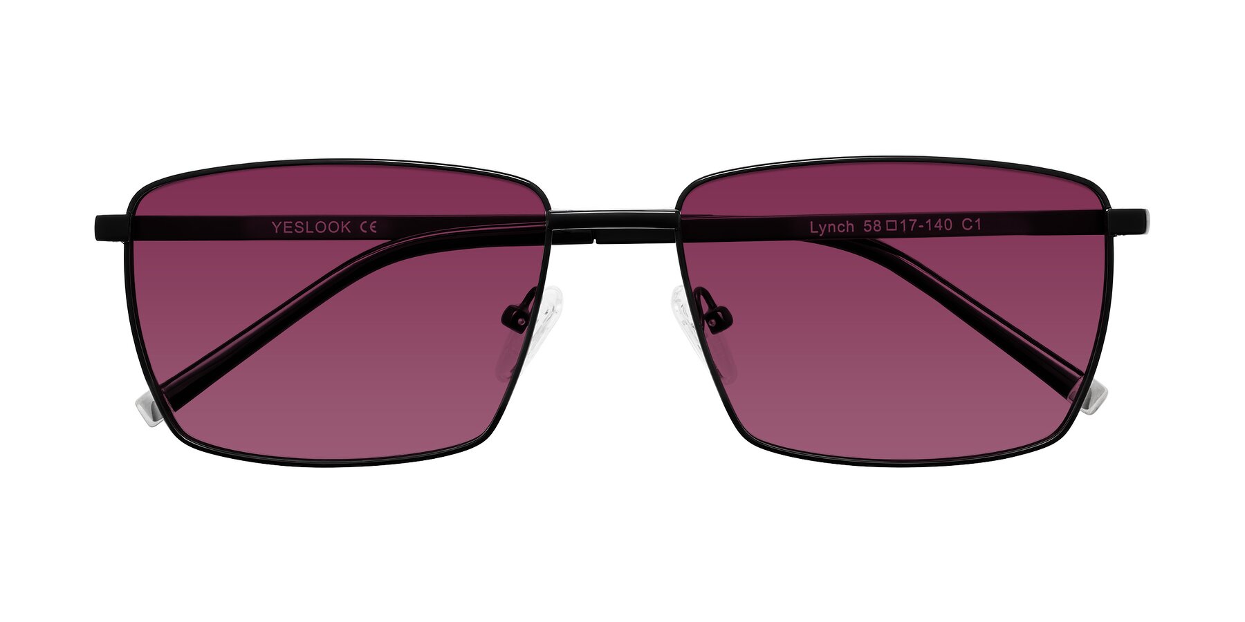 Folded Front of Lynch in Matte Black with Wine Tinted Lenses