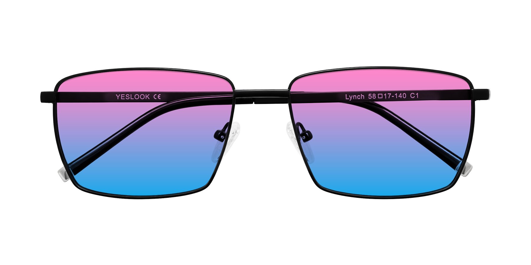 Folded Front of Lynch in Matte Black with Pink / Blue Gradient Lenses