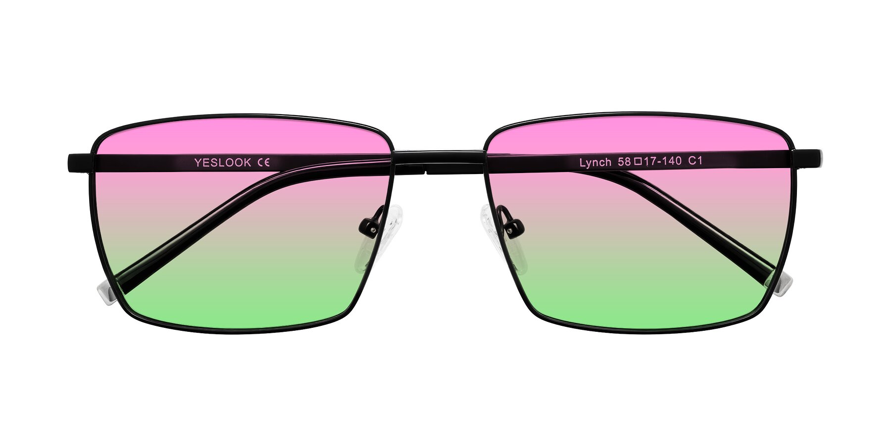 Folded Front of Lynch in Matte Black with Pink / Green Gradient Lenses