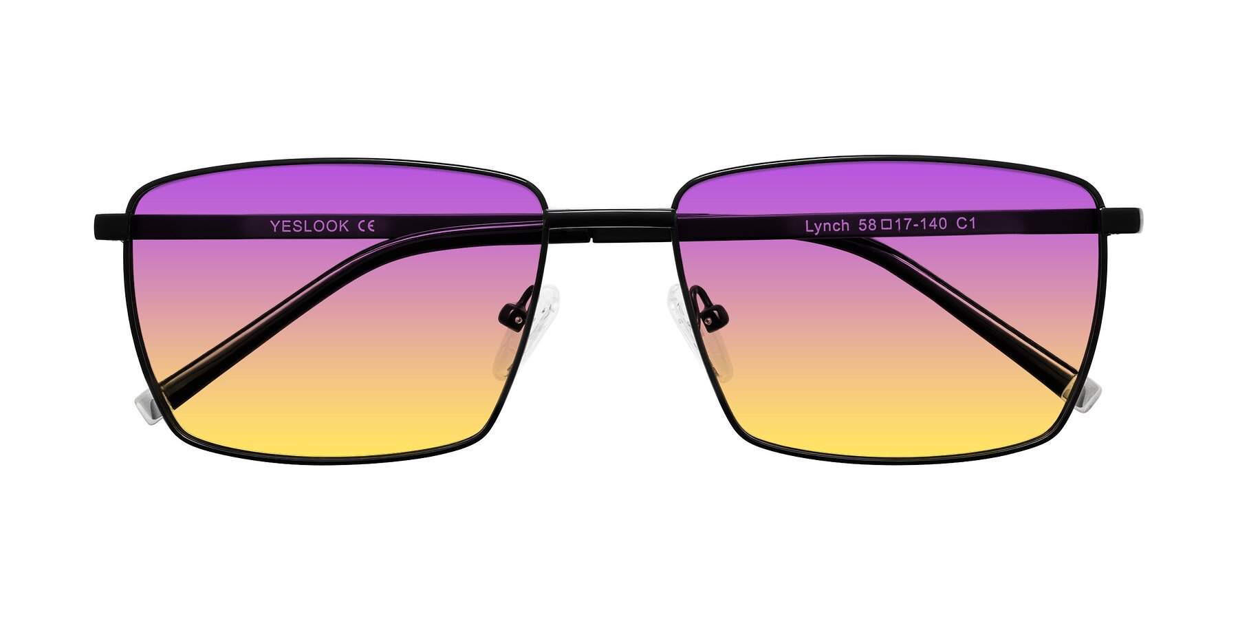 Folded Front of Lynch in Matte Black with Purple / Yellow Gradient Lenses