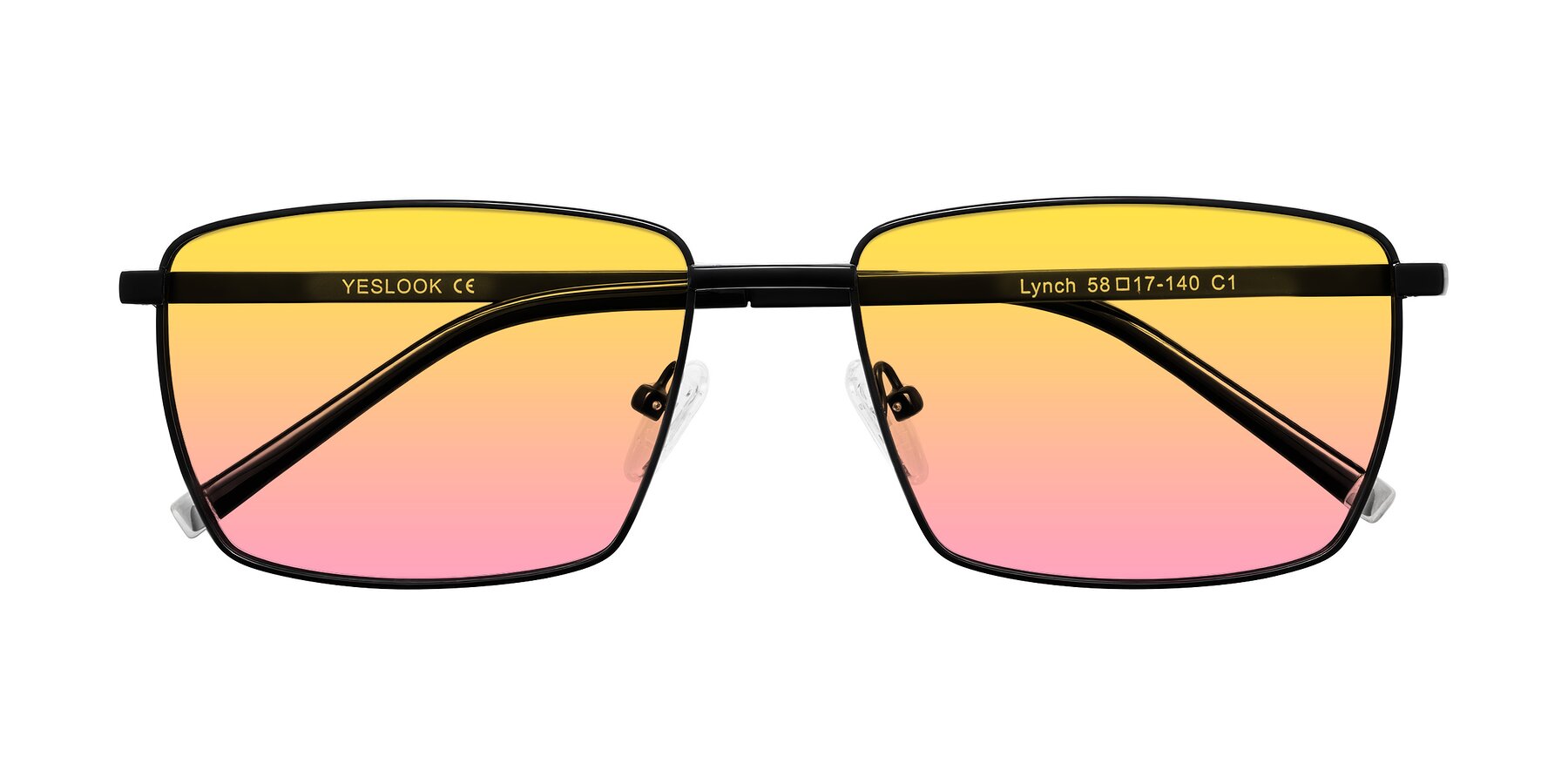Folded Front of Lynch in Matte Black with Yellow / Pink Gradient Lenses