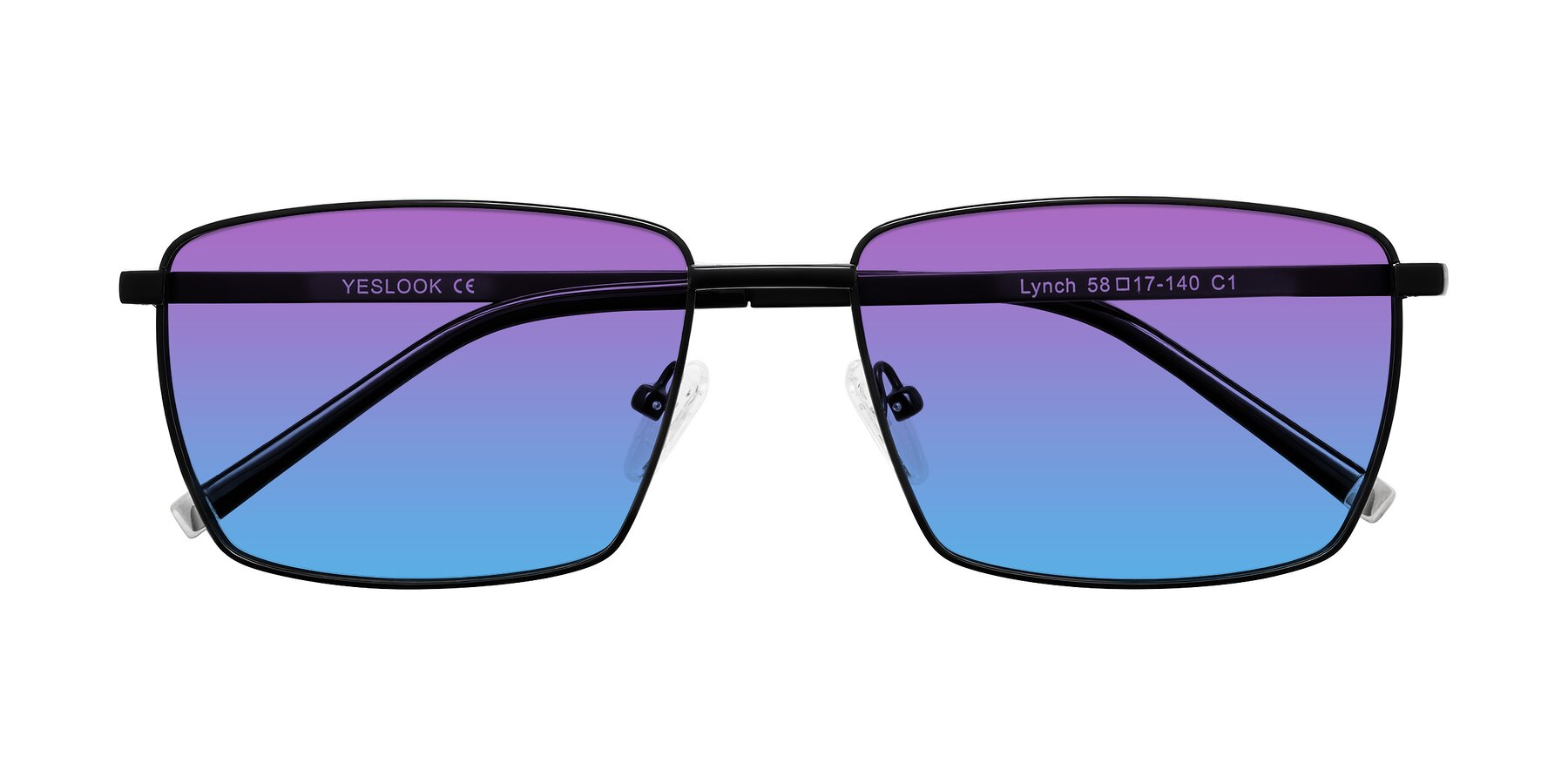Folded Front of Lynch in Matte Black with Purple / Blue Gradient Lenses