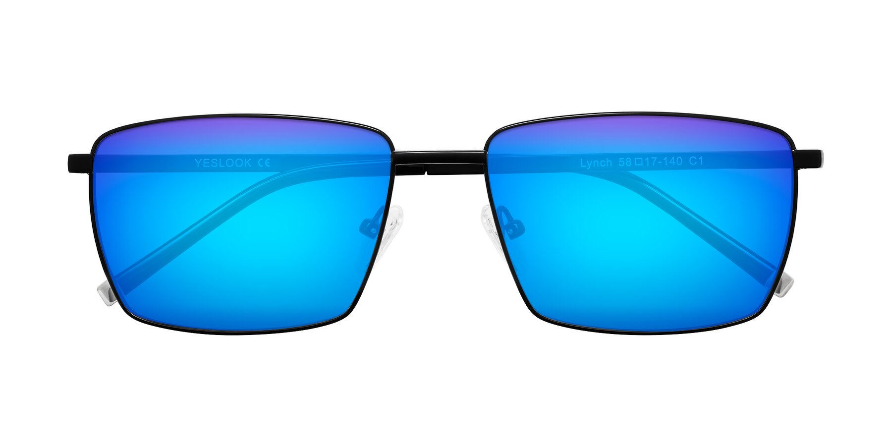 Folded Front of Lynch in Matte Black with Blue Mirrored Lenses