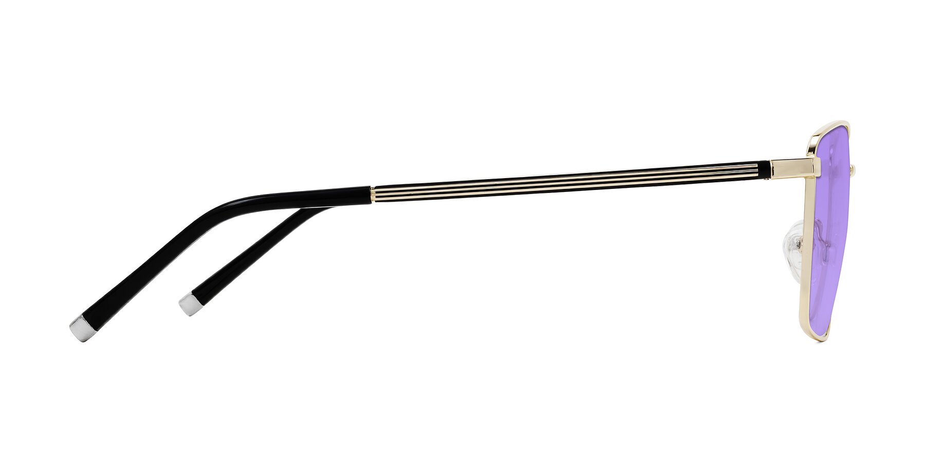 Side of Lynch in Gold with Medium Purple Tinted Lenses