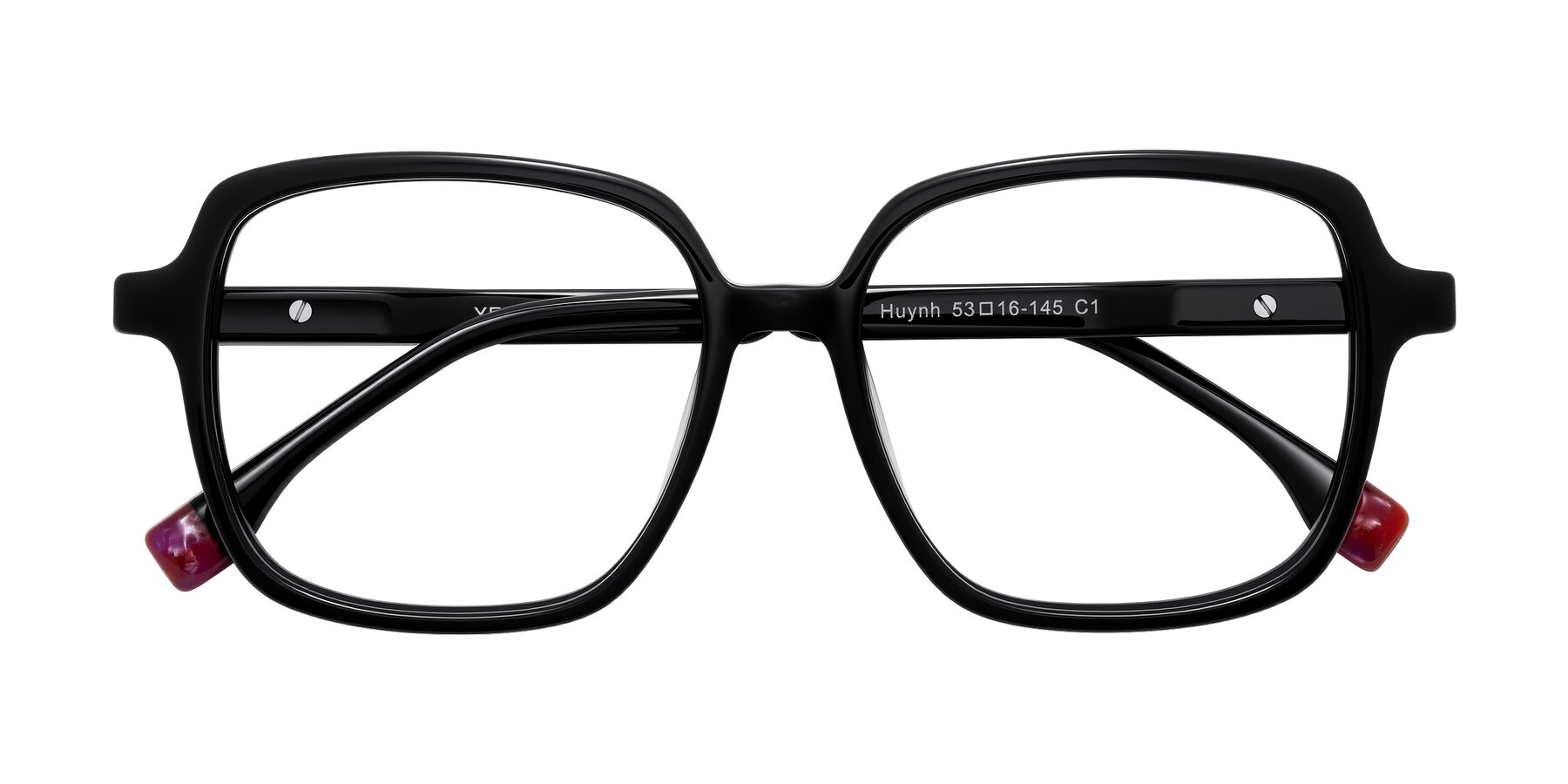 Folded Front of Huynh in Black with Clear Reading Eyeglass Lenses