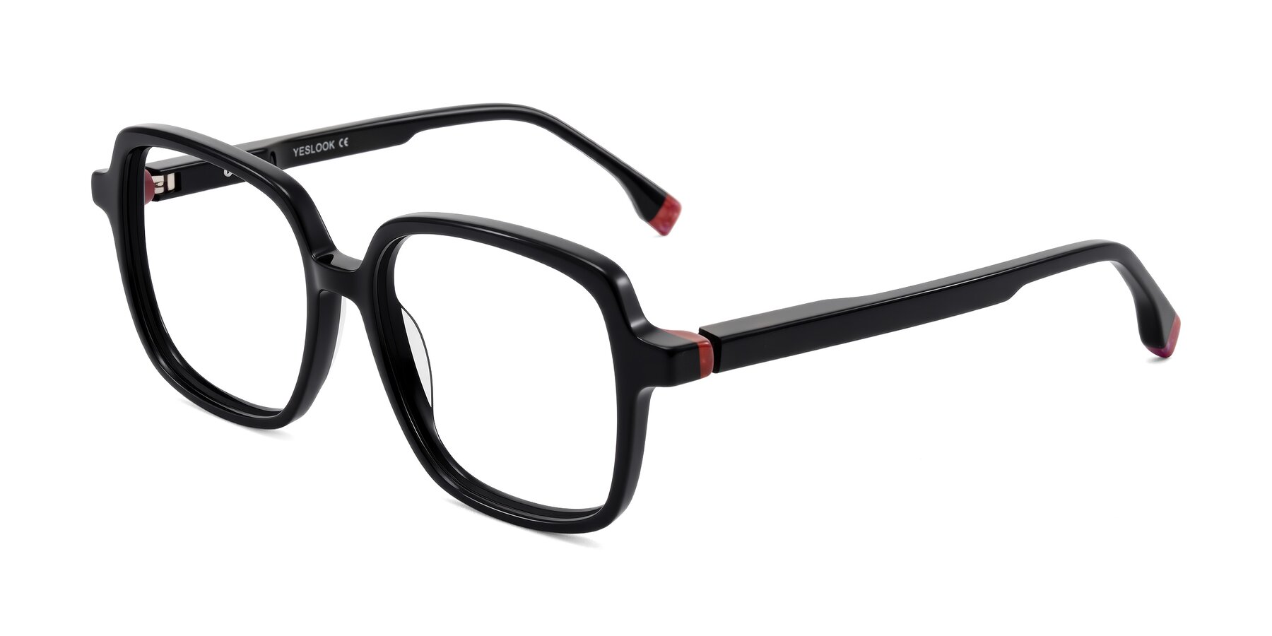 Angle of Huynh in Black with Clear Reading Eyeglass Lenses