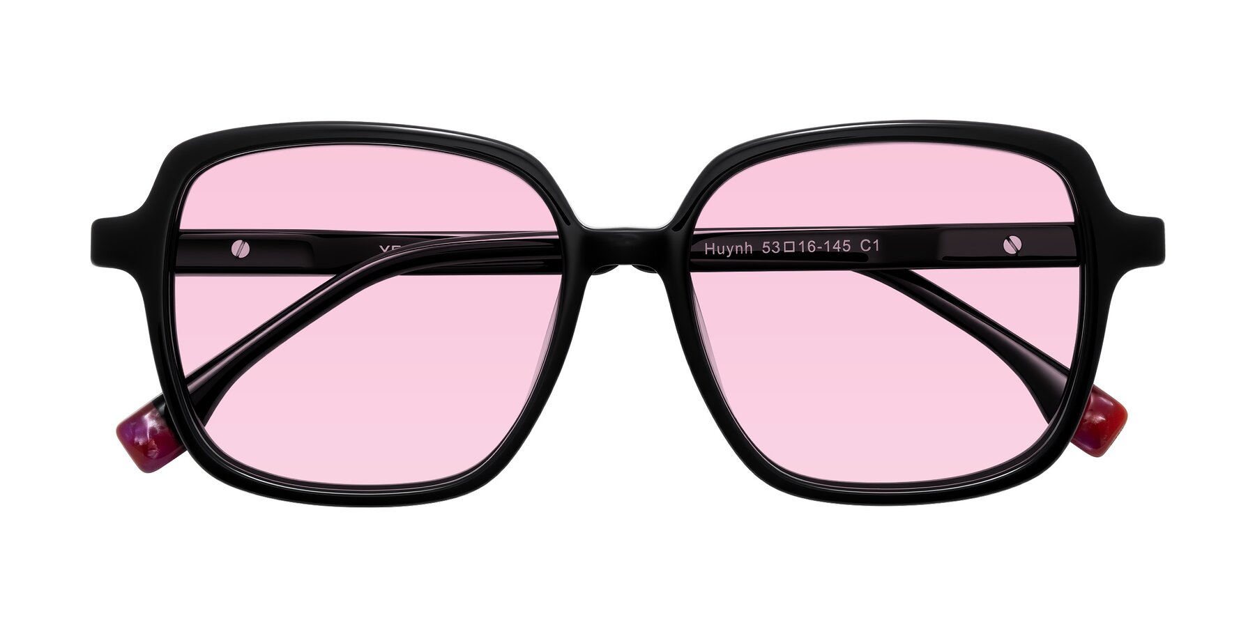 Folded Front of Huynh in Black with Light Pink Tinted Lenses