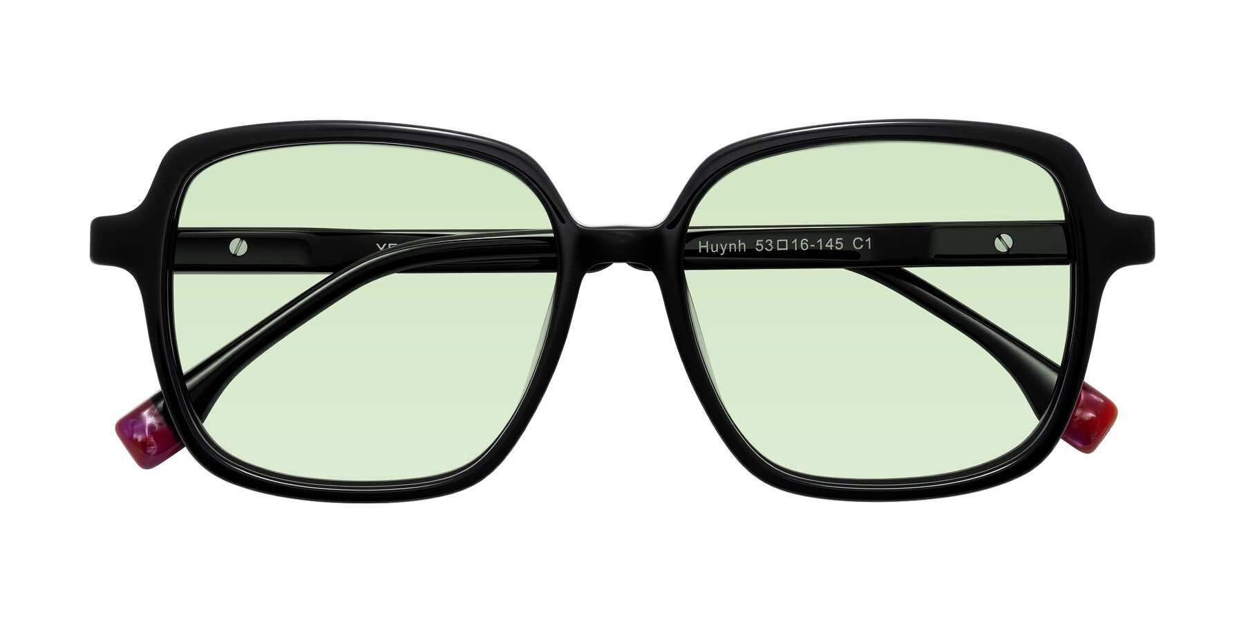 Folded Front of Huynh in Black with Light Green Tinted Lenses