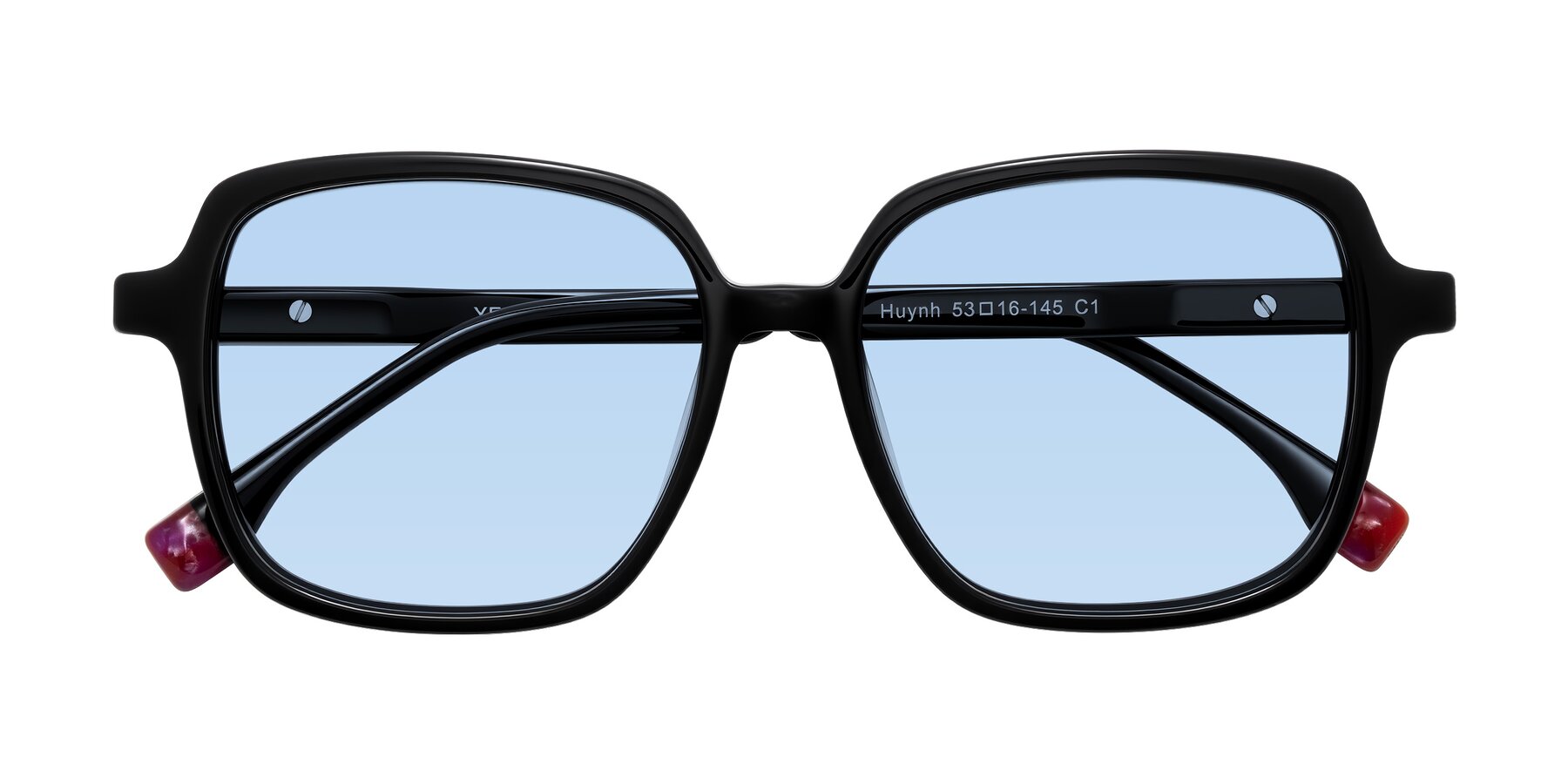 Folded Front of Huynh in Black with Light Blue Tinted Lenses
