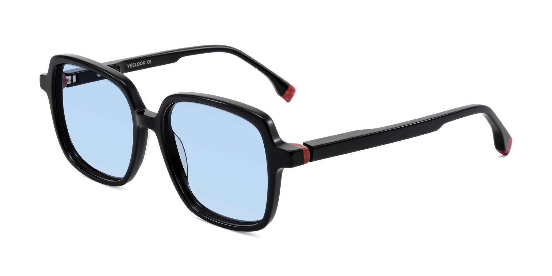 Angle of Huynh in Black with Light Blue Tinted Lenses