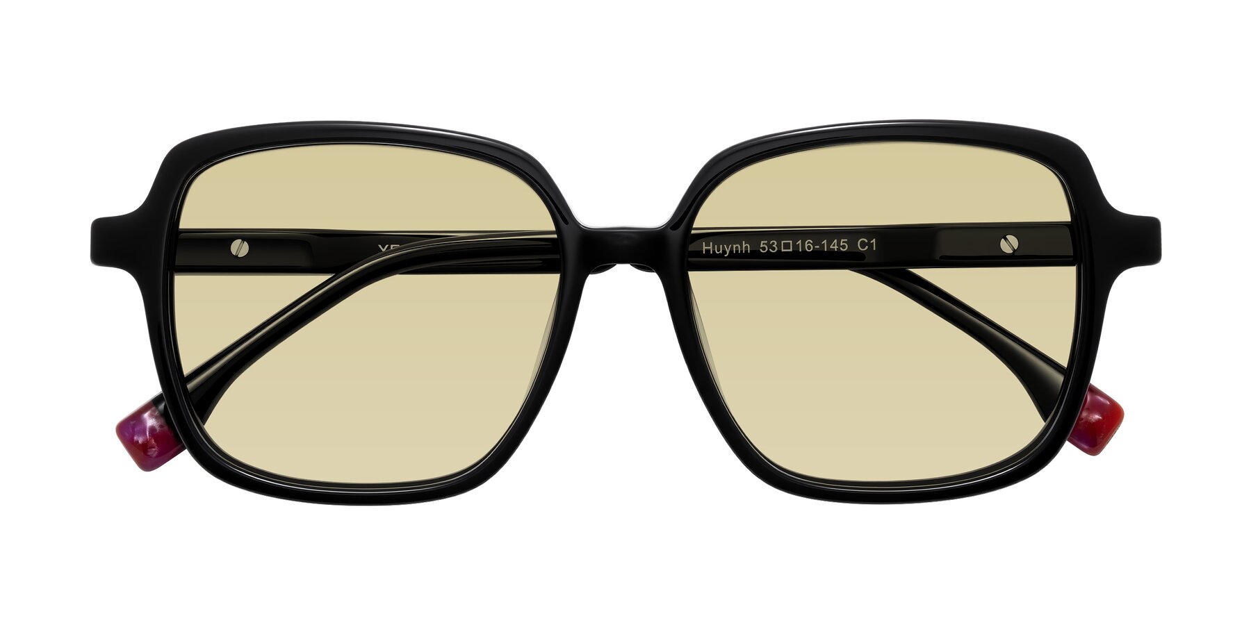 Folded Front of Huynh in Black with Light Champagne Tinted Lenses