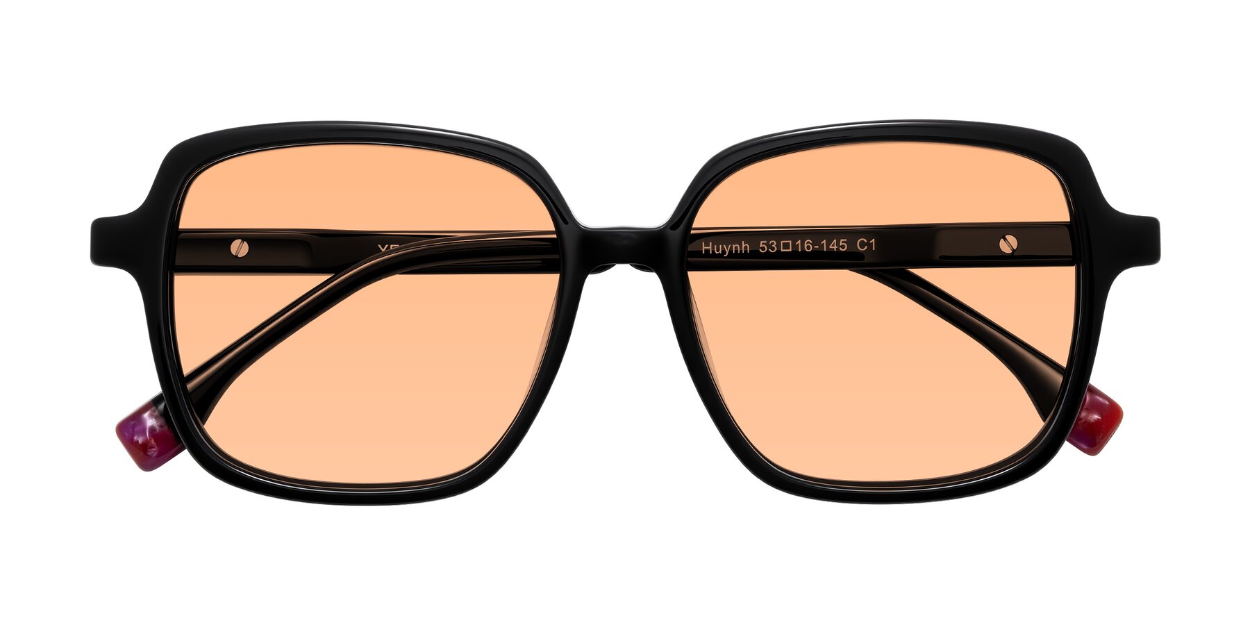 Folded Front of Huynh in Black with Light Orange Tinted Lenses