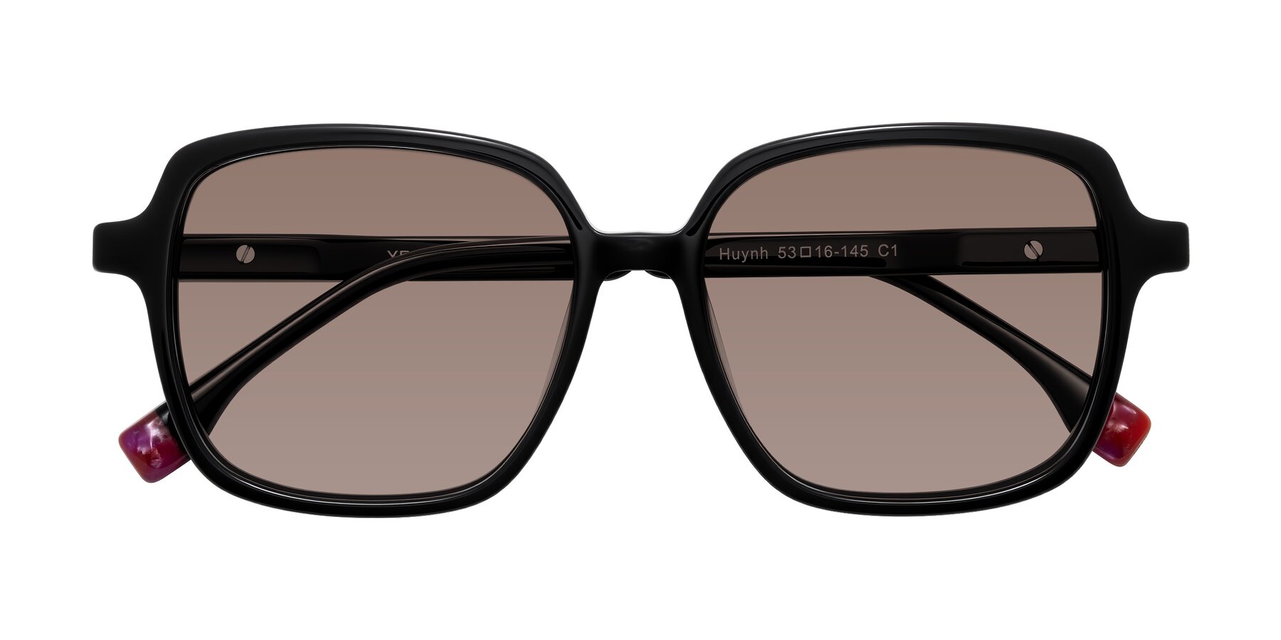 Folded Front of Huynh in Black with Medium Brown Tinted Lenses