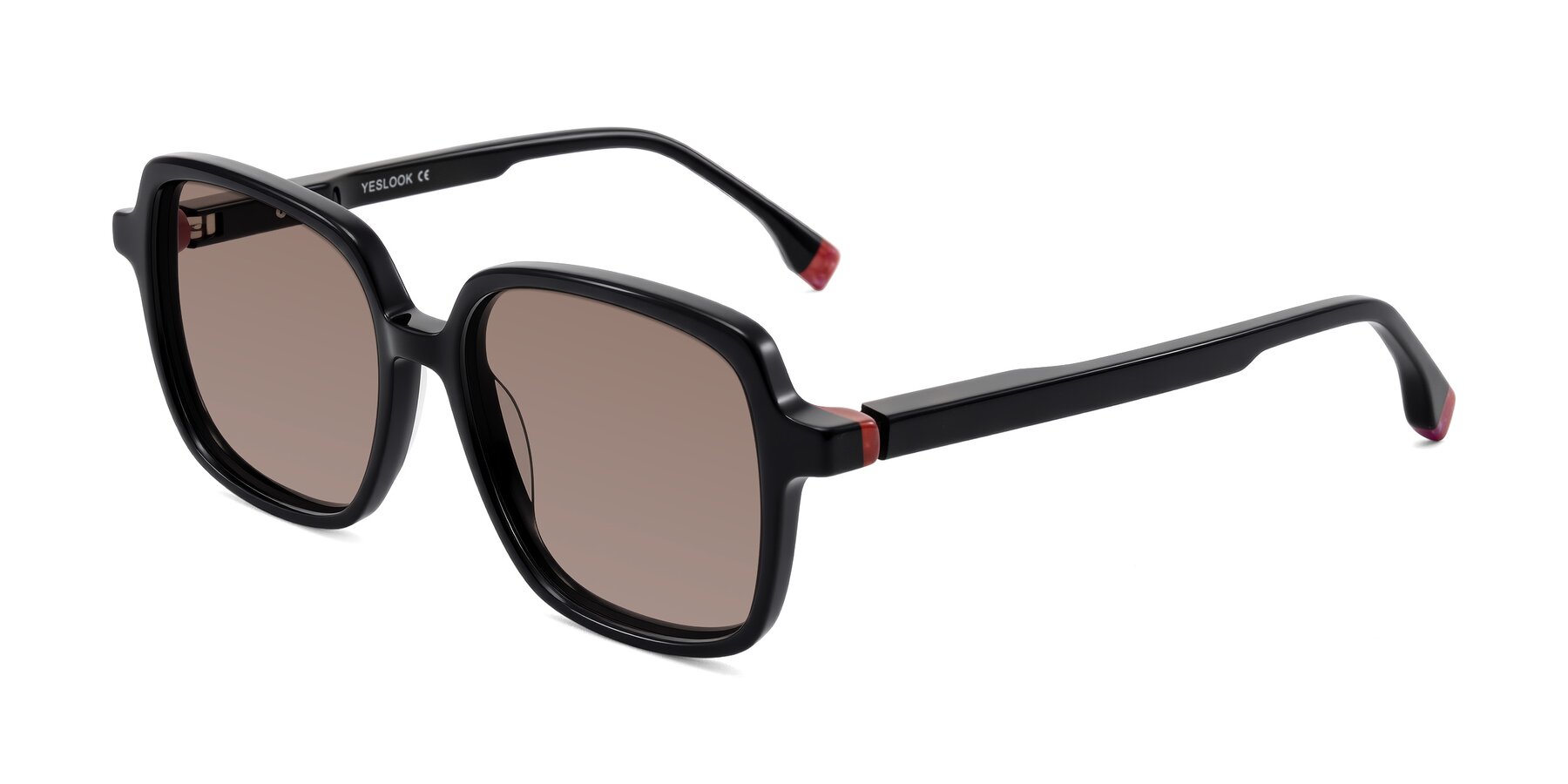 Angle of Huynh in Black with Medium Brown Tinted Lenses