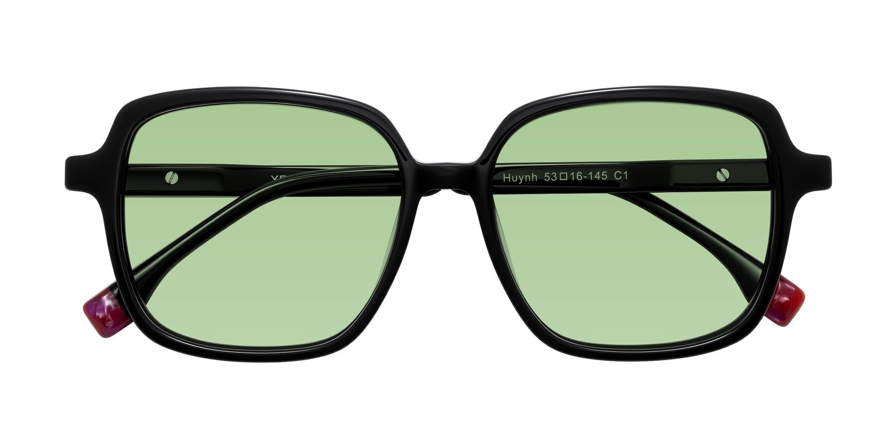 Folded Front of Huynh in Black with Medium Green Tinted Lenses