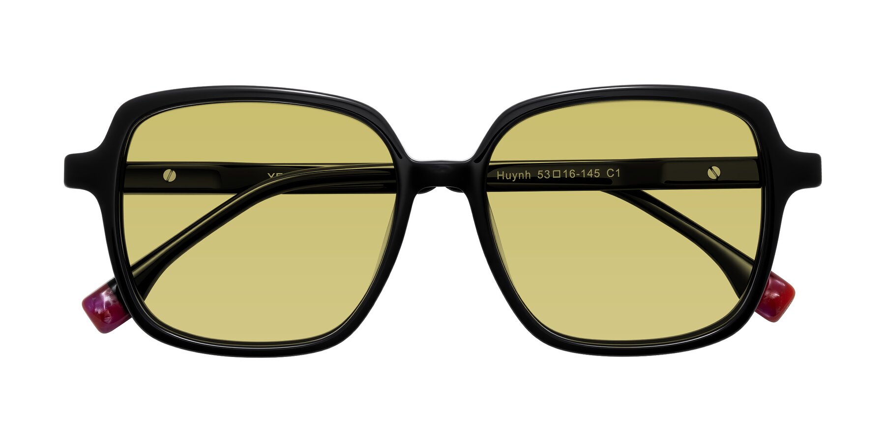 Folded Front of Huynh in Black with Medium Champagne Tinted Lenses