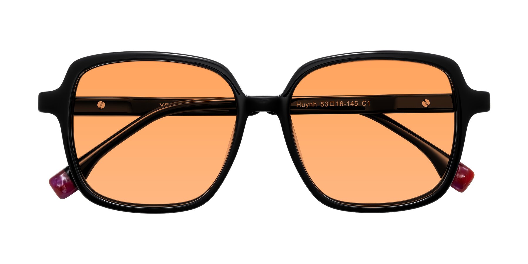 Folded Front of Huynh in Black with Medium Orange Tinted Lenses