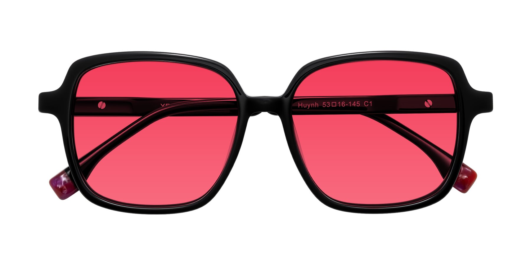 Folded Front of Huynh in Black with Red Tinted Lenses