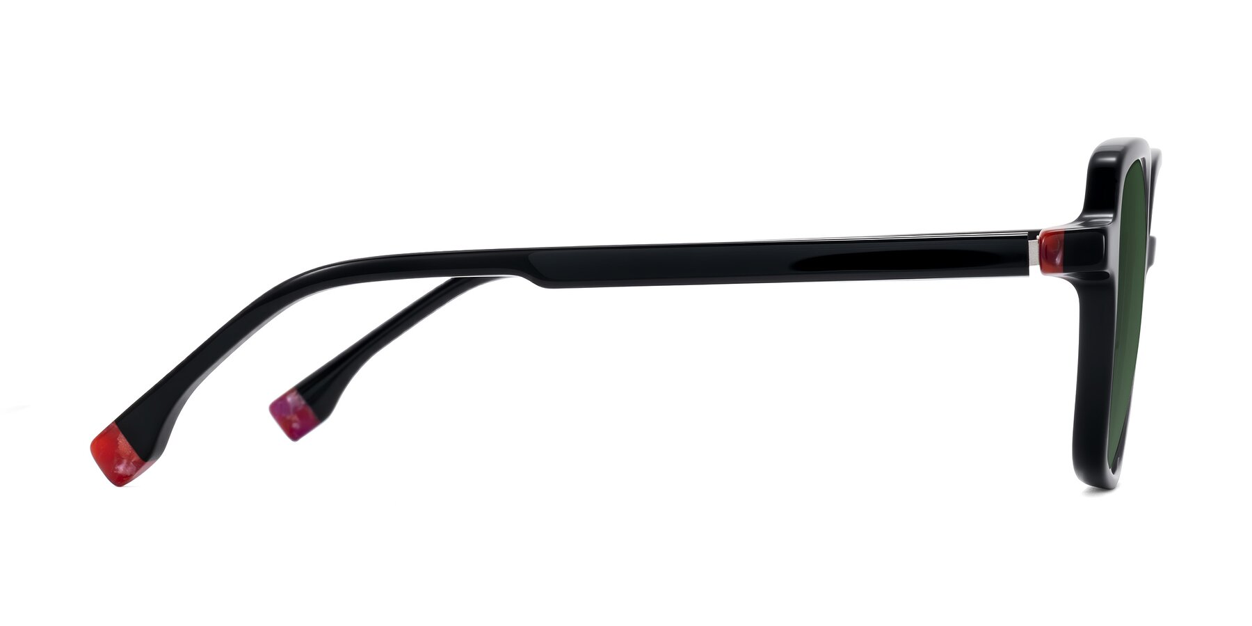 Side of Huynh in Black with Green Tinted Lenses