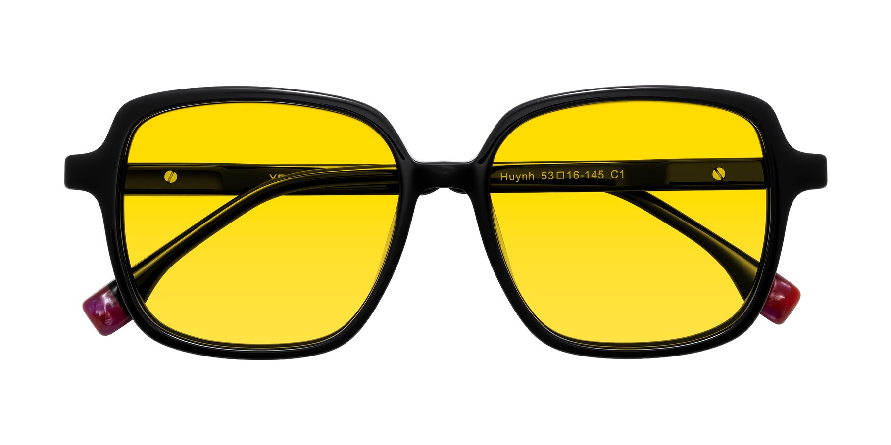Folded Front of Huynh in Black with Yellow Tinted Lenses