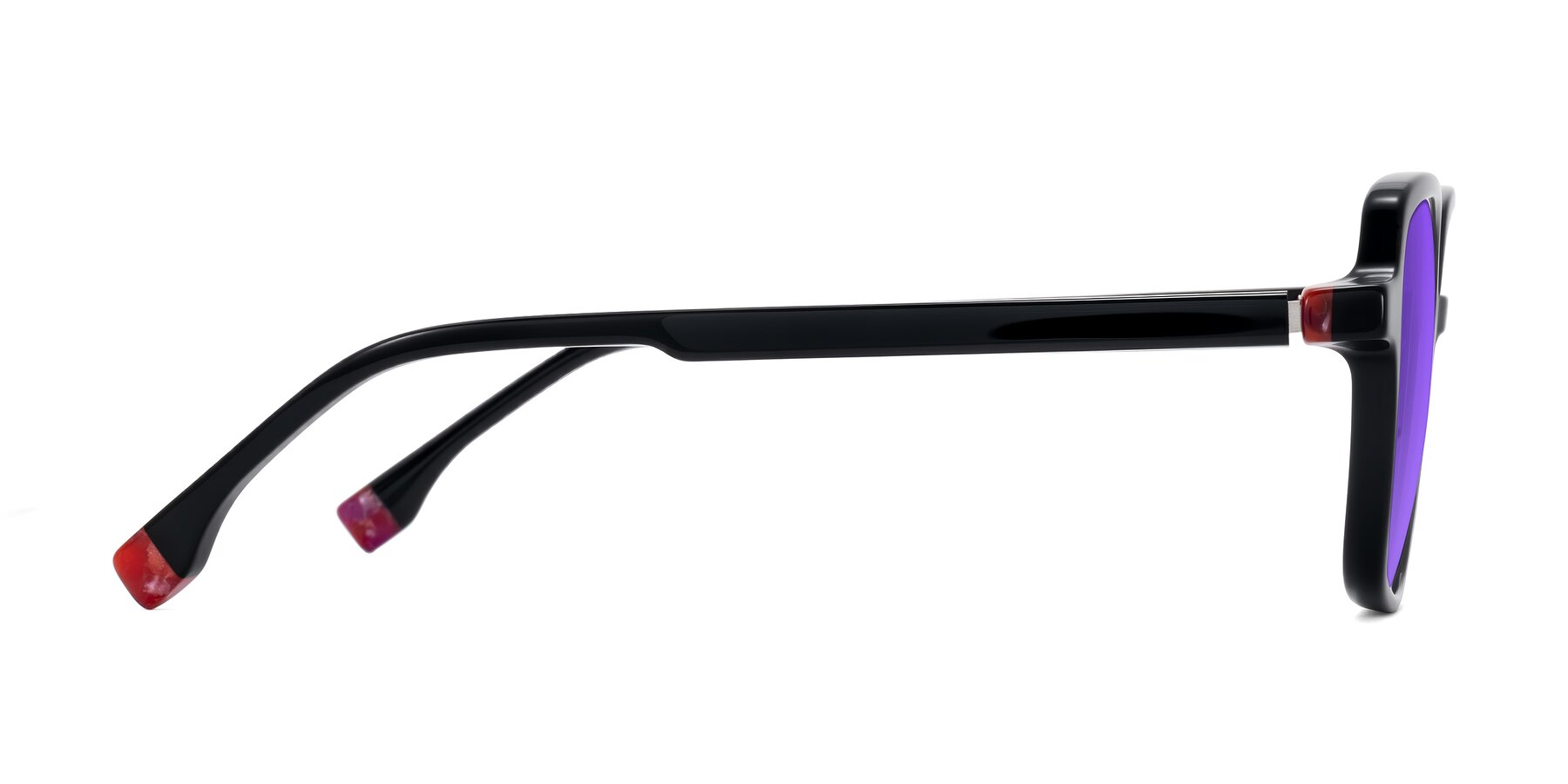 Side of Huynh in Black with Purple Tinted Lenses