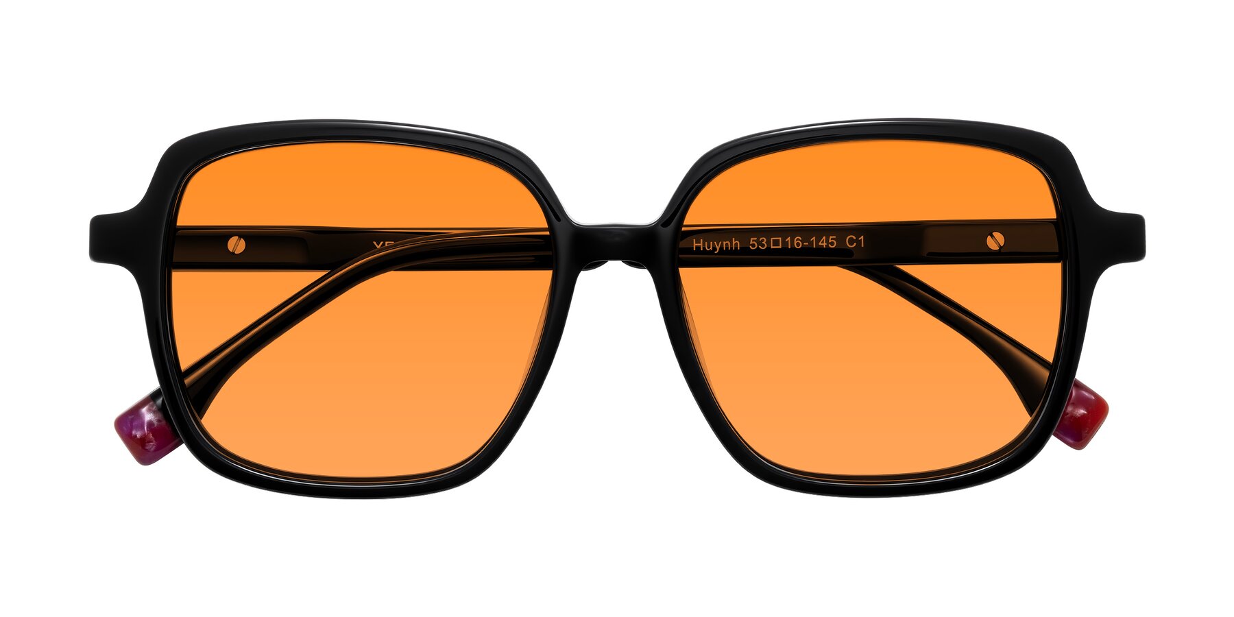 Folded Front of Huynh in Black with Orange Tinted Lenses