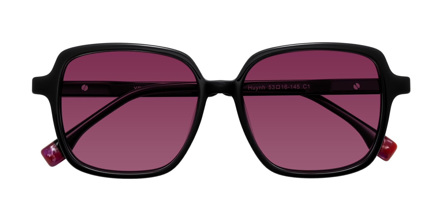 Folded Front of Huynh in Black with Wine Tinted Lenses