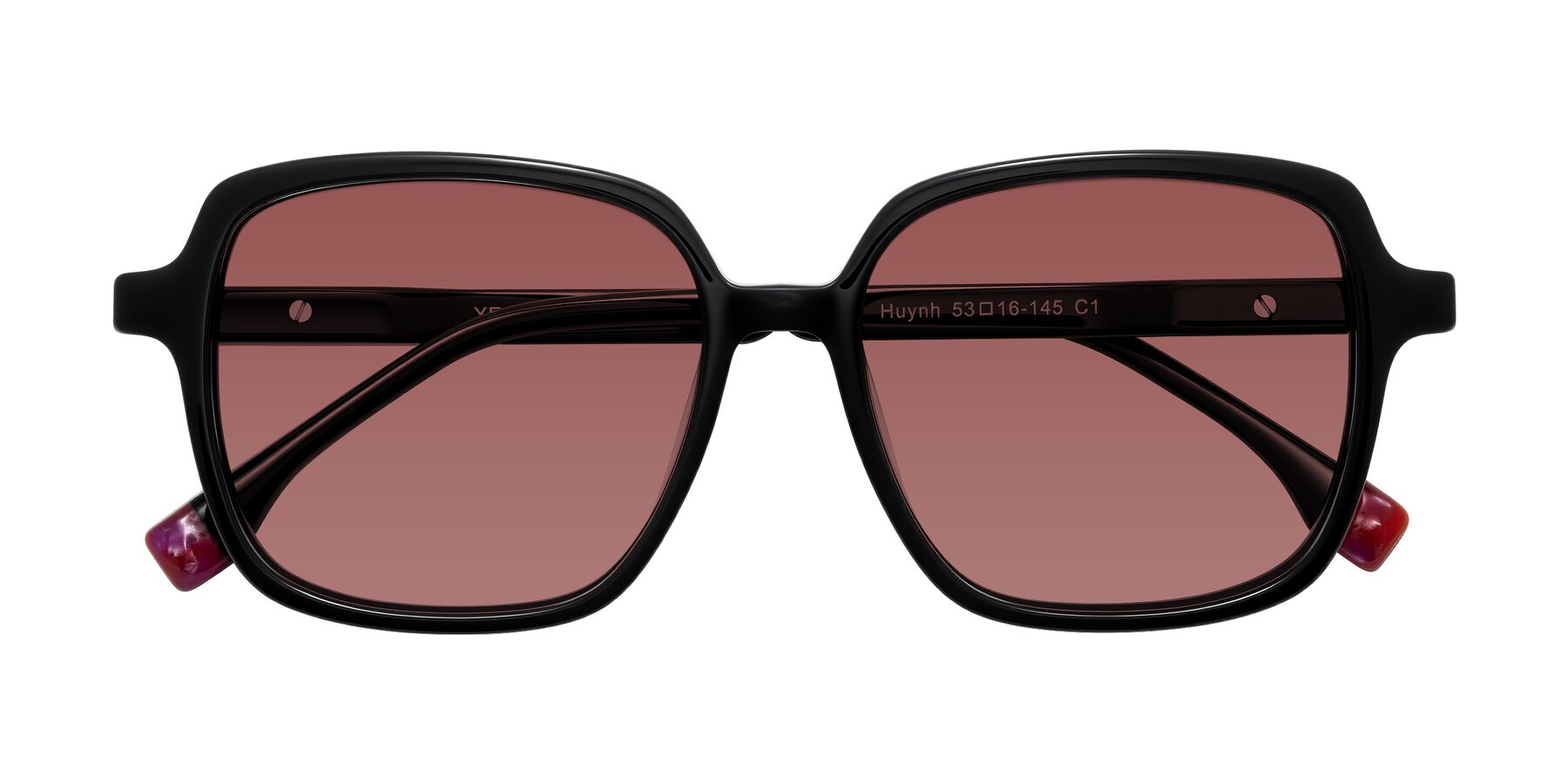 Folded Front of Huynh in Black with Garnet Tinted Lenses
