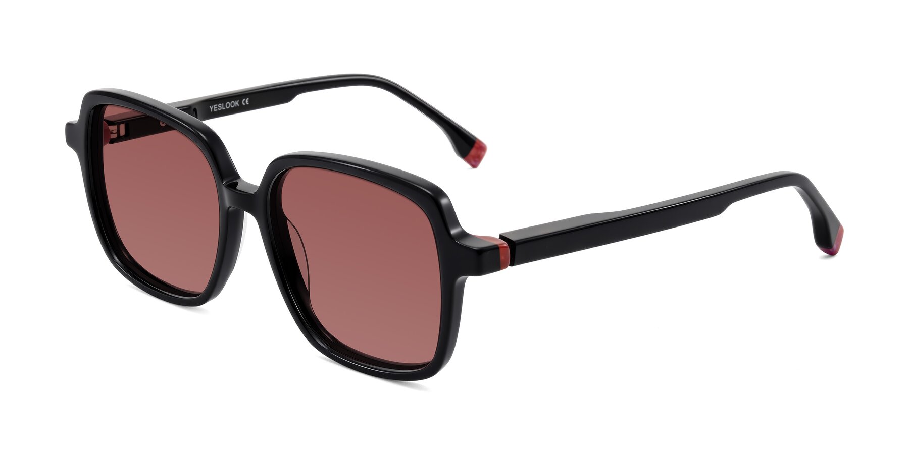 Angle of Huynh in Black with Garnet Tinted Lenses