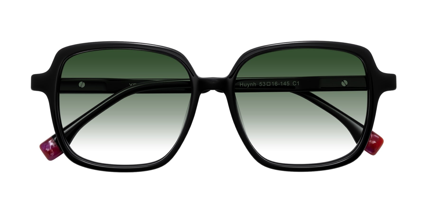 Folded Front of Huynh in Black with Green Gradient Lenses