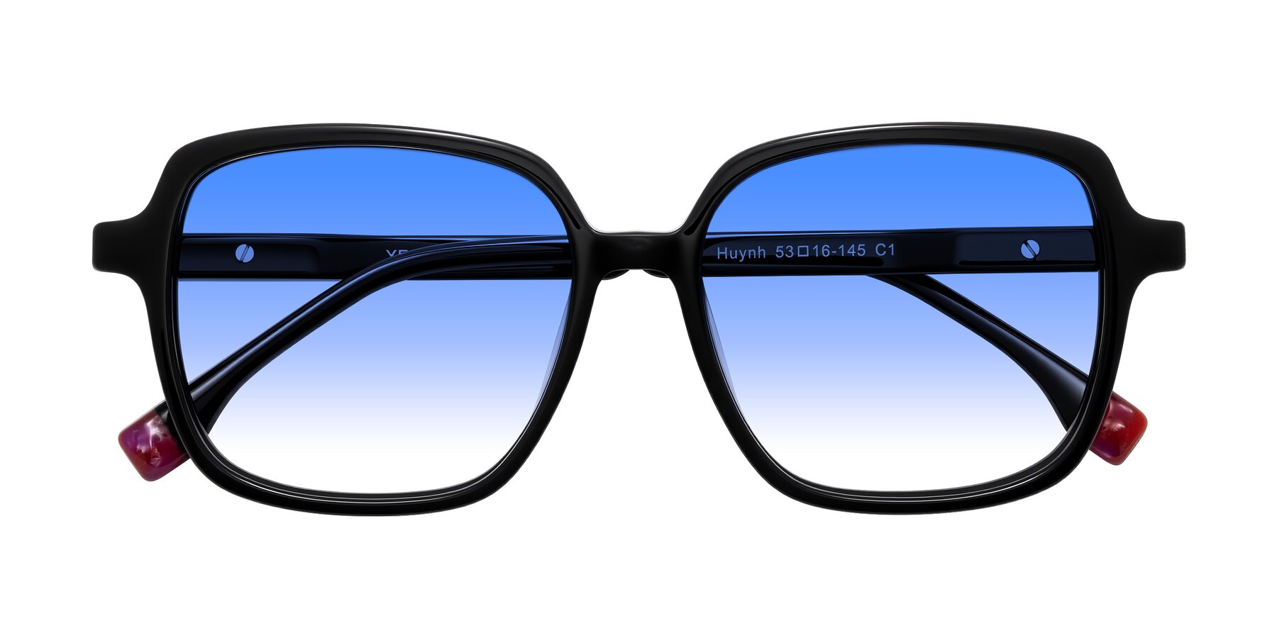 Folded Front of Huynh in Black with Blue Gradient Lenses