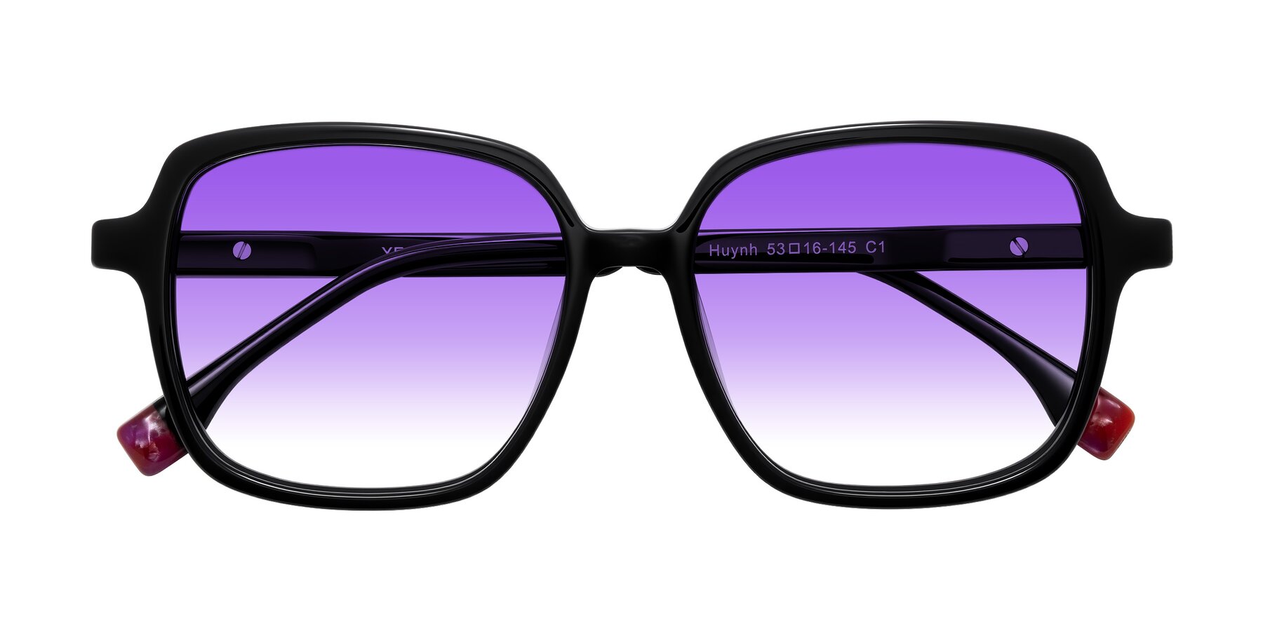 Folded Front of Huynh in Black with Purple Gradient Lenses