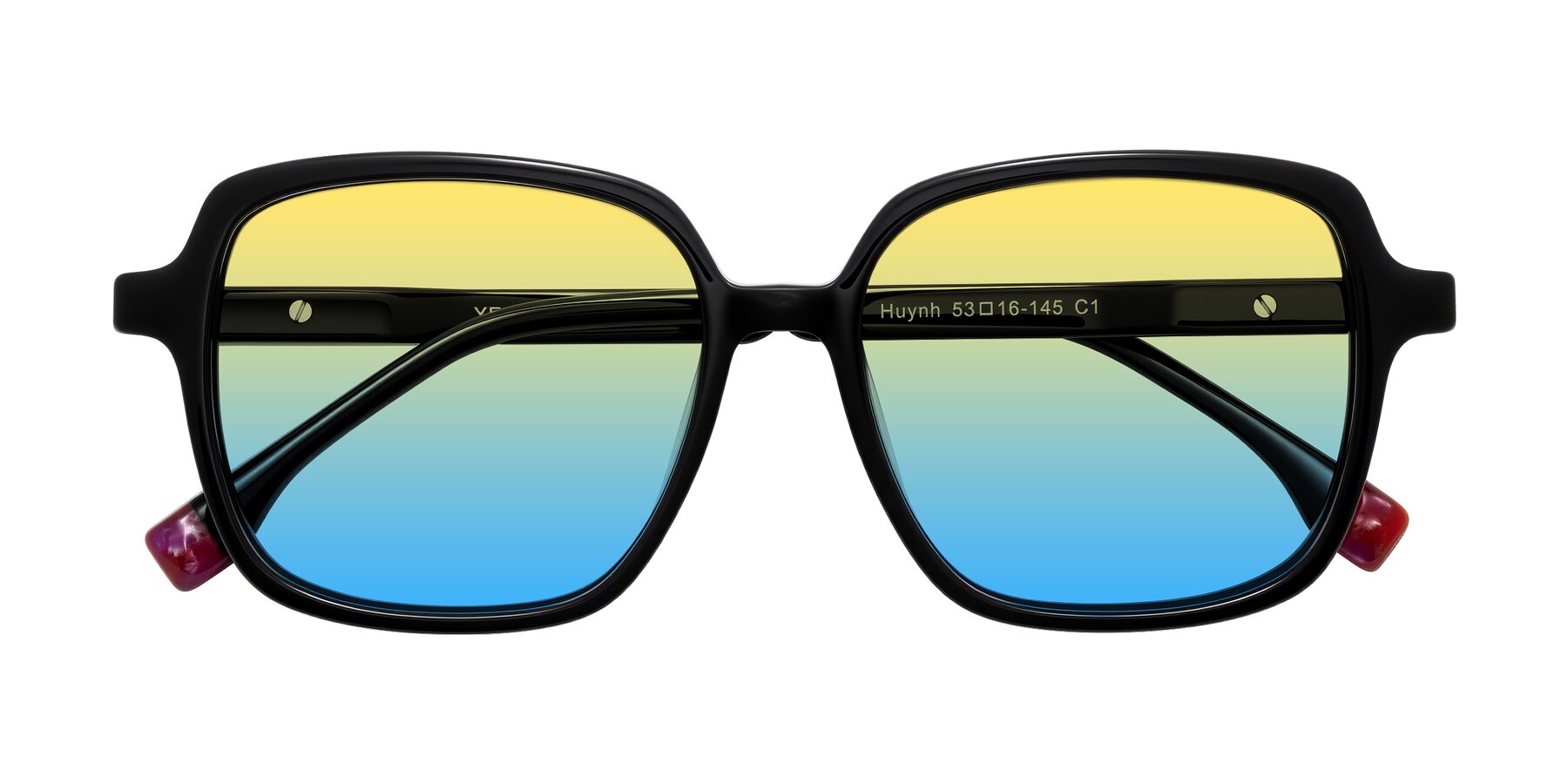 Folded Front of Huynh in Black with Yellow / Blue Gradient Lenses