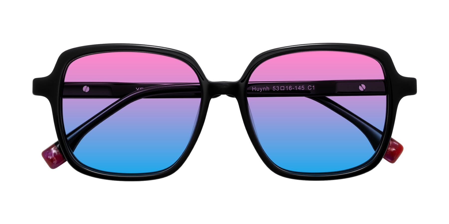Folded Front of Huynh in Black with Pink / Blue Gradient Lenses