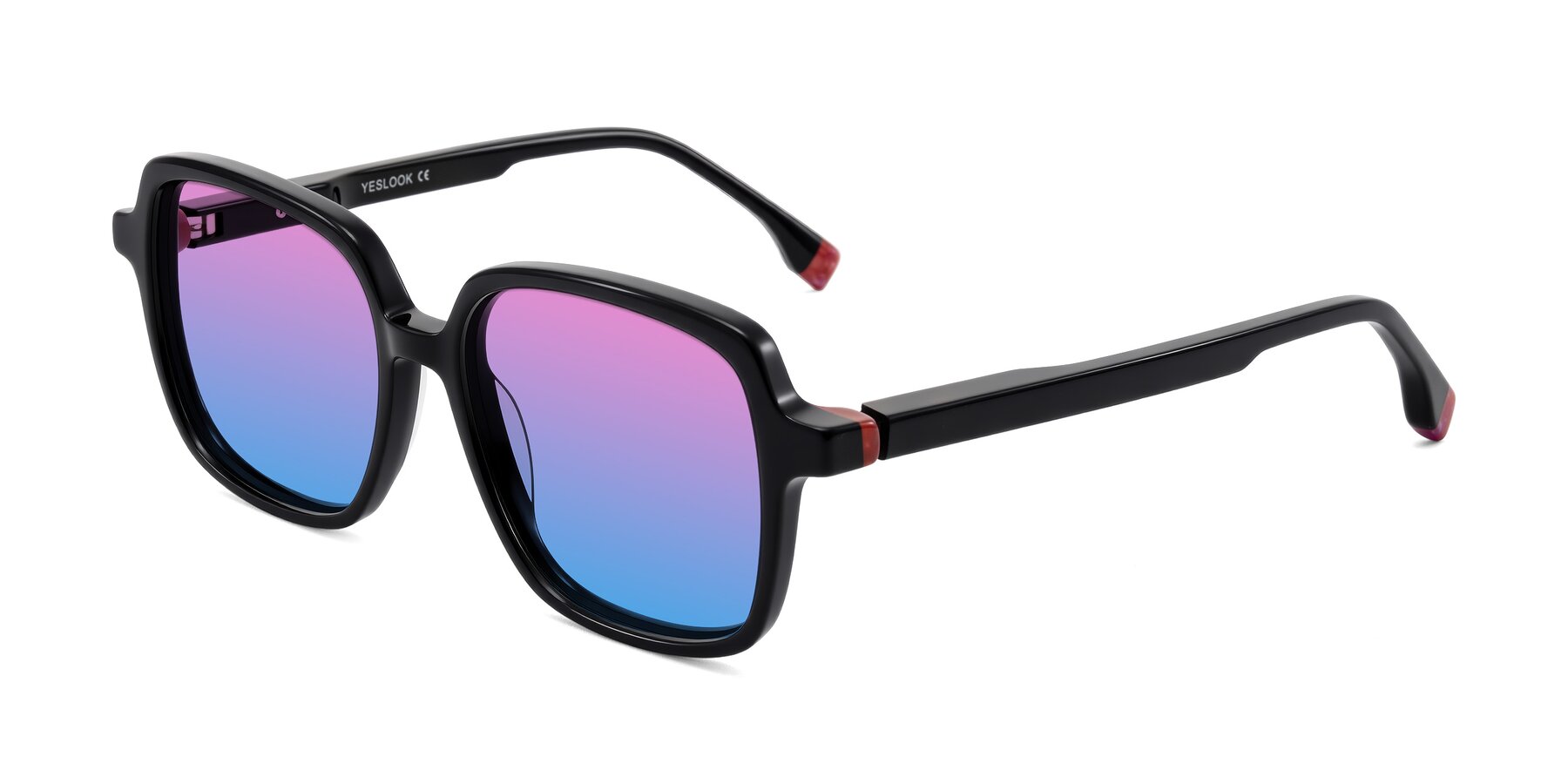 Angle of Huynh in Black with Pink / Blue Gradient Lenses